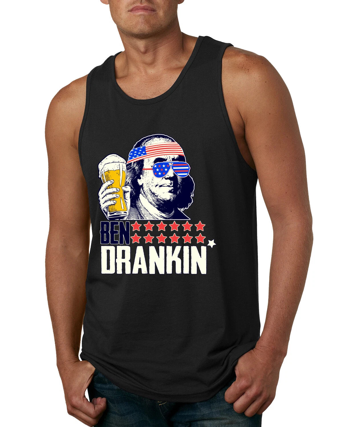 Funny Cool Sunglass Ben Drankin Benjamin Franklin American Pride Men Tank Top