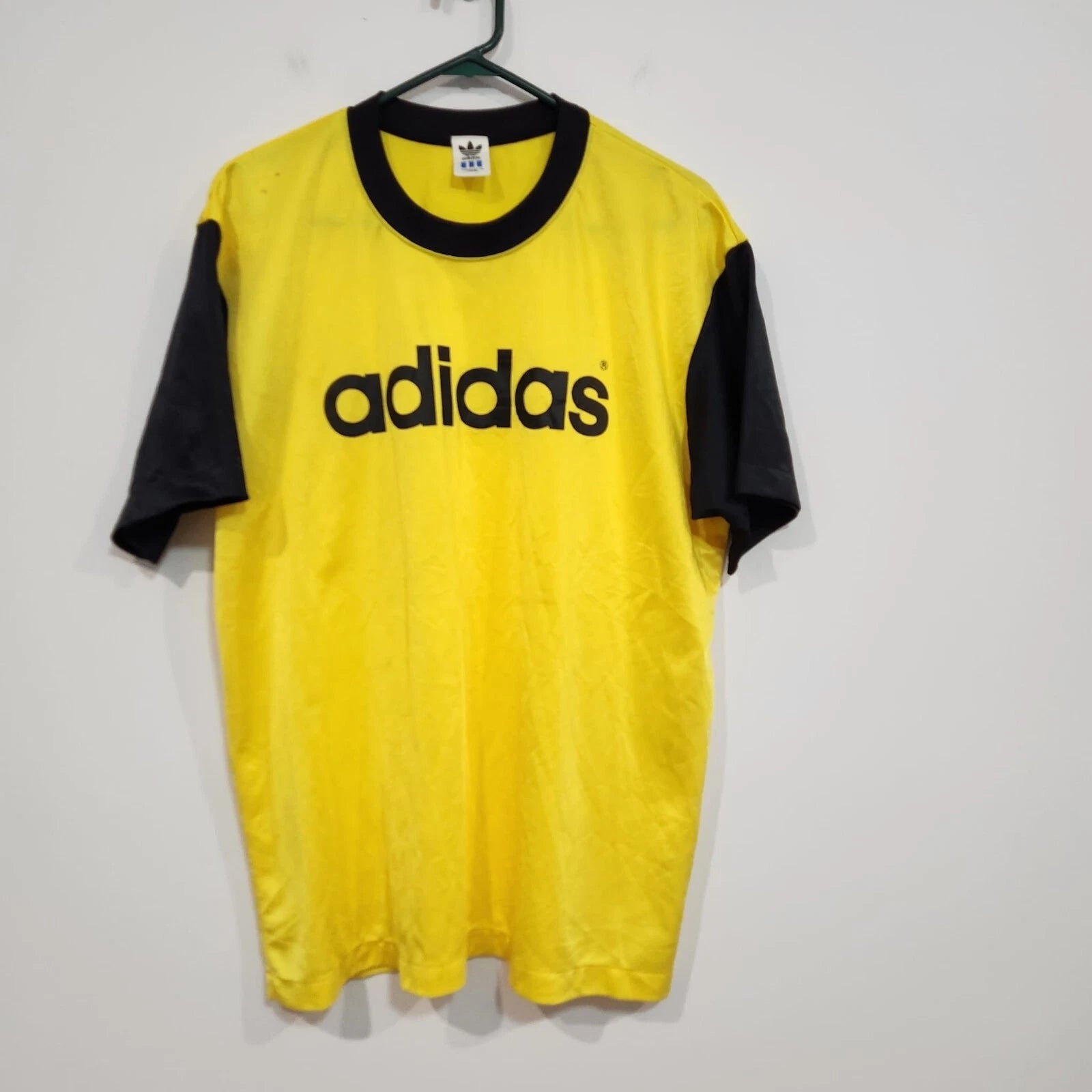Vintage Adidas Football Jersey Shirt Mens Yellow & Black Polyester Retro Soccer