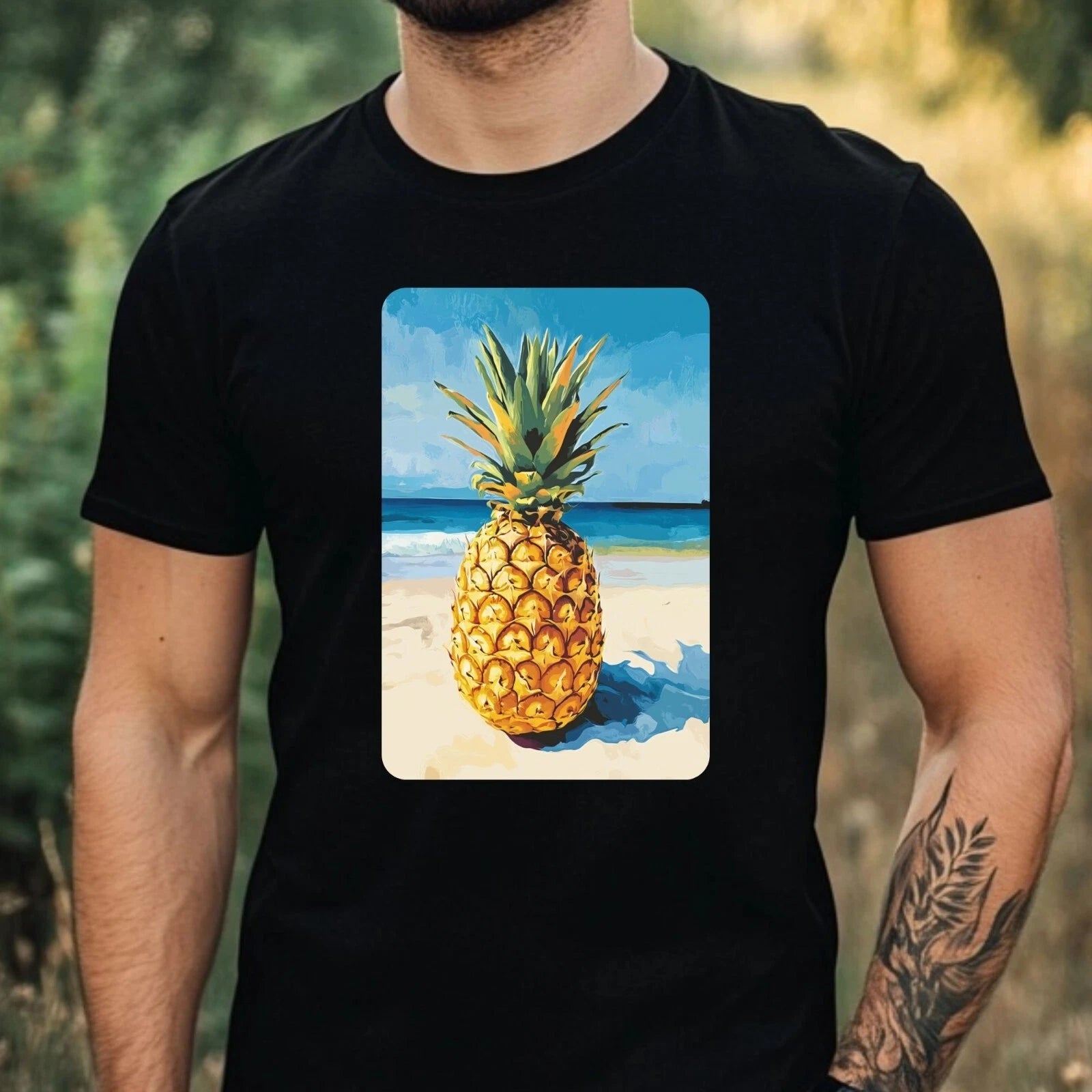 Men's pineapple t-shirt, beach, summer motif cotton size XS to 5XL