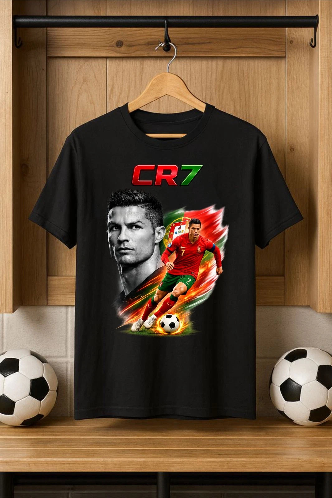 Football Legend Inspired Cartoon Shirt, Soccer Star Tee Portuguese Football Top