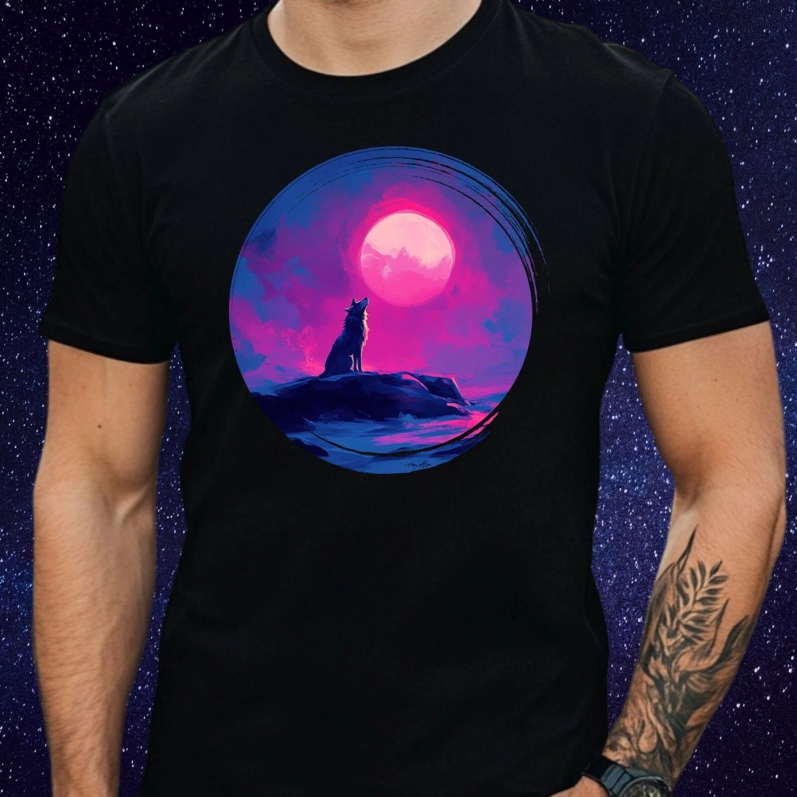Mens Majestic Wolf Motif Cotton T-Shirt Size XS to 5XL