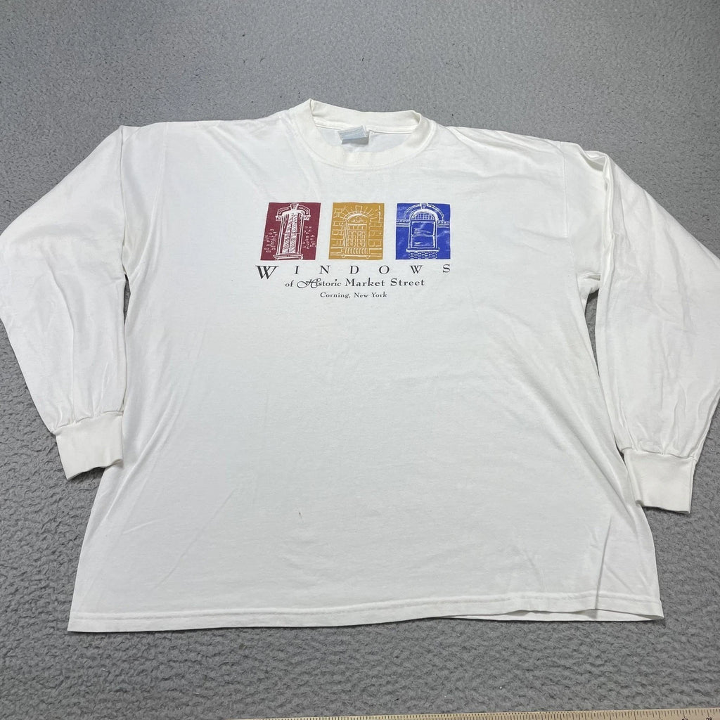 Vintage Windows Market Street Shirt Mens XL White Gildan Long Sleeve Graphic Art