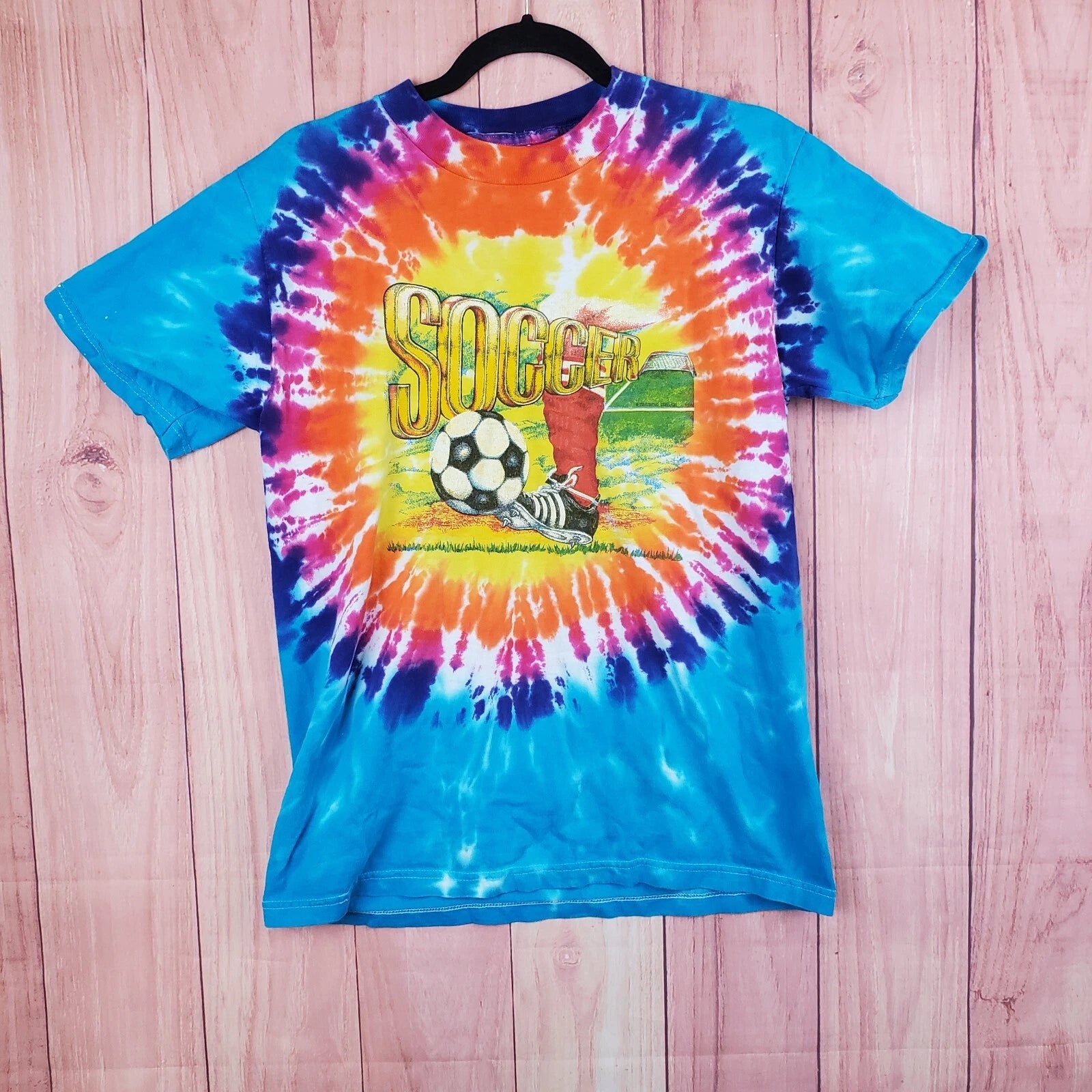 Vintage Tie Dye Graphic Soccer Shirt Sz M Medium Cleats Futbol