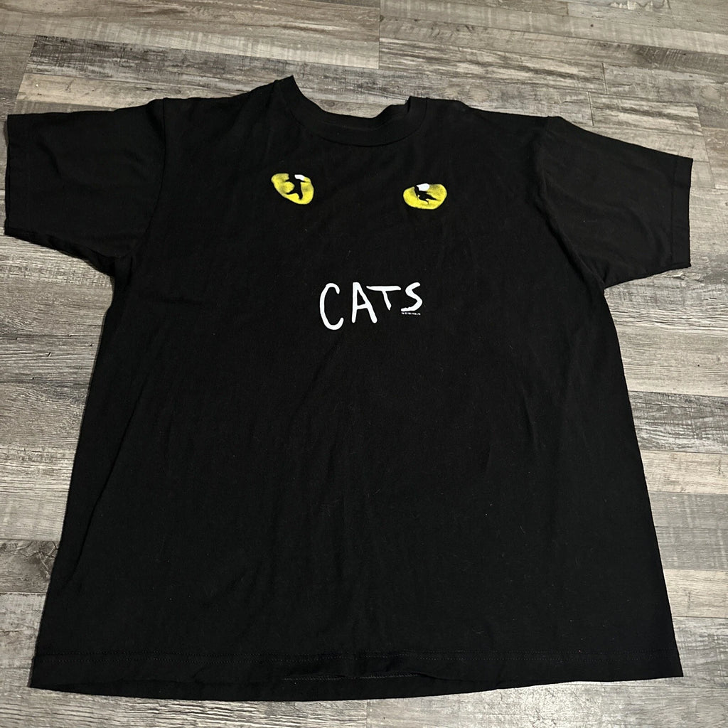 Vintage Cats Broadway Musical Black T-shirt Size XL 1981 Creative Goods Cat Eyes