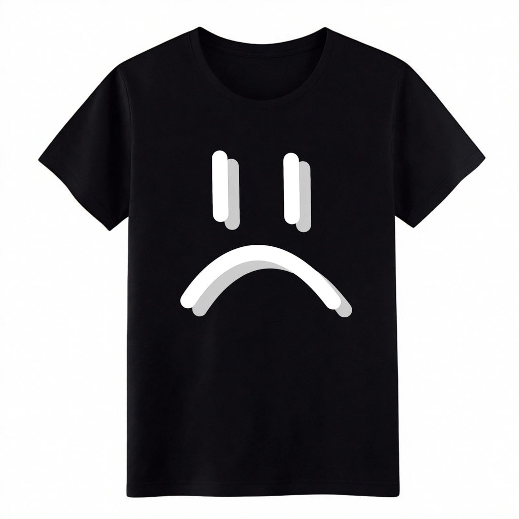 Unisex Edgy Sad Face Emoji Print Tee|Daily Errands & Street Style Casual T-Shirt