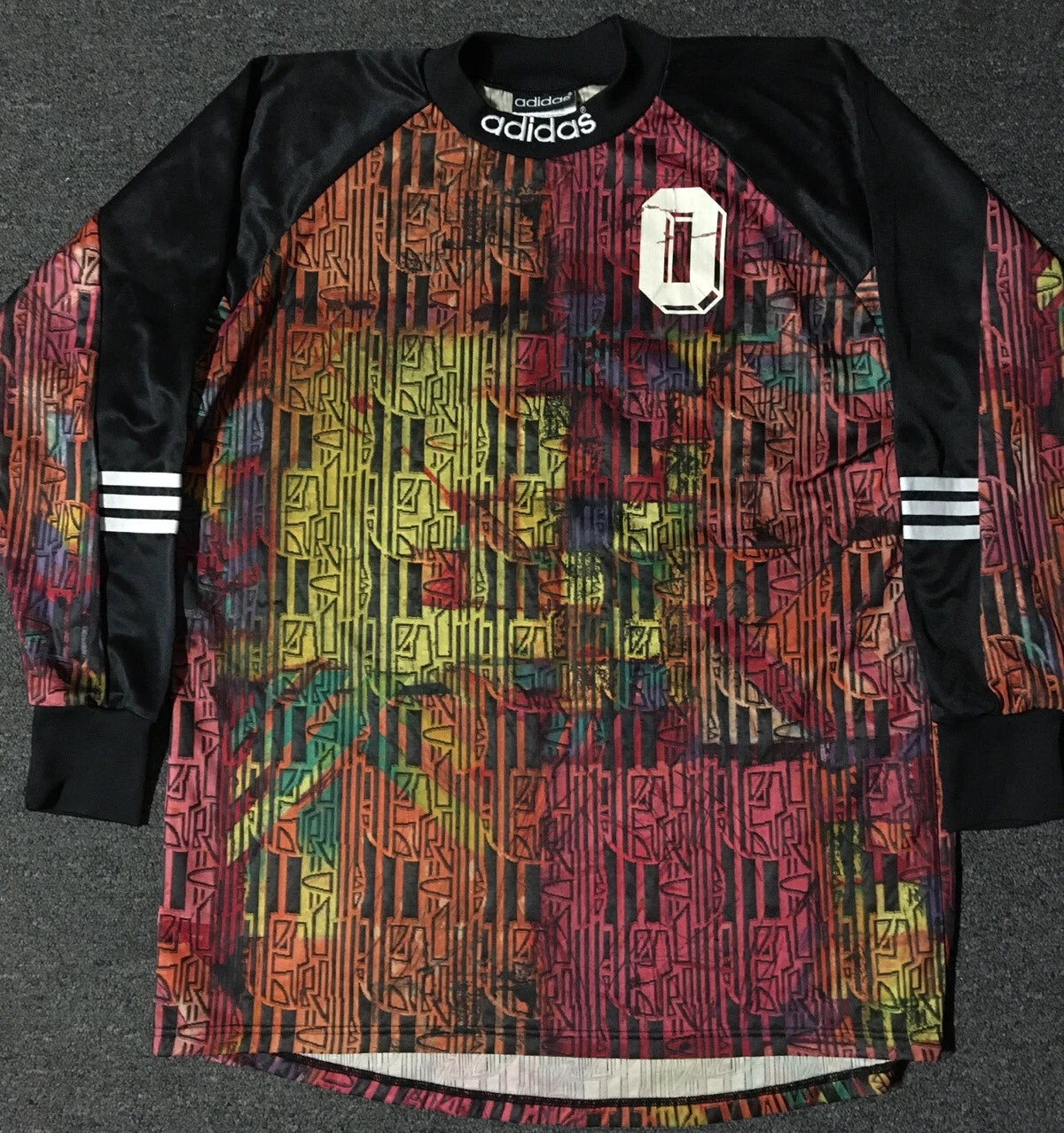 Vtg 90s Adidas Trefoil All Over Print #0 Soccer Jersey L Hip Hop Art Vaporwave