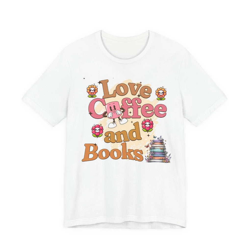T- shirt Love Coffee and Books Tee | Cute Donut & Stack of Books Design
