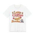 T- shirt Love Coffee and Books Tee | Cute Donut & Stack of Books Design