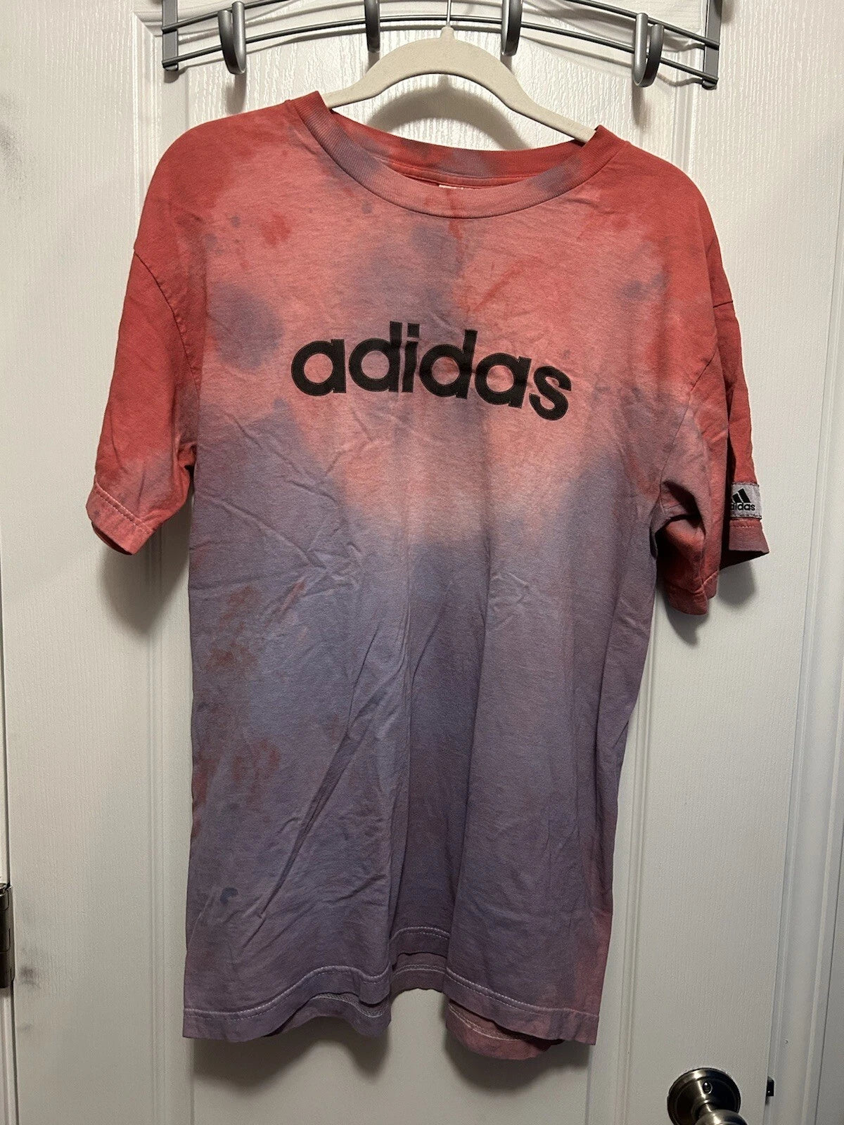 Adidas Tee Men’s S Tie Dye Spell Out Logo Soccer Grunge T Shirt USA Y2K Vintage
