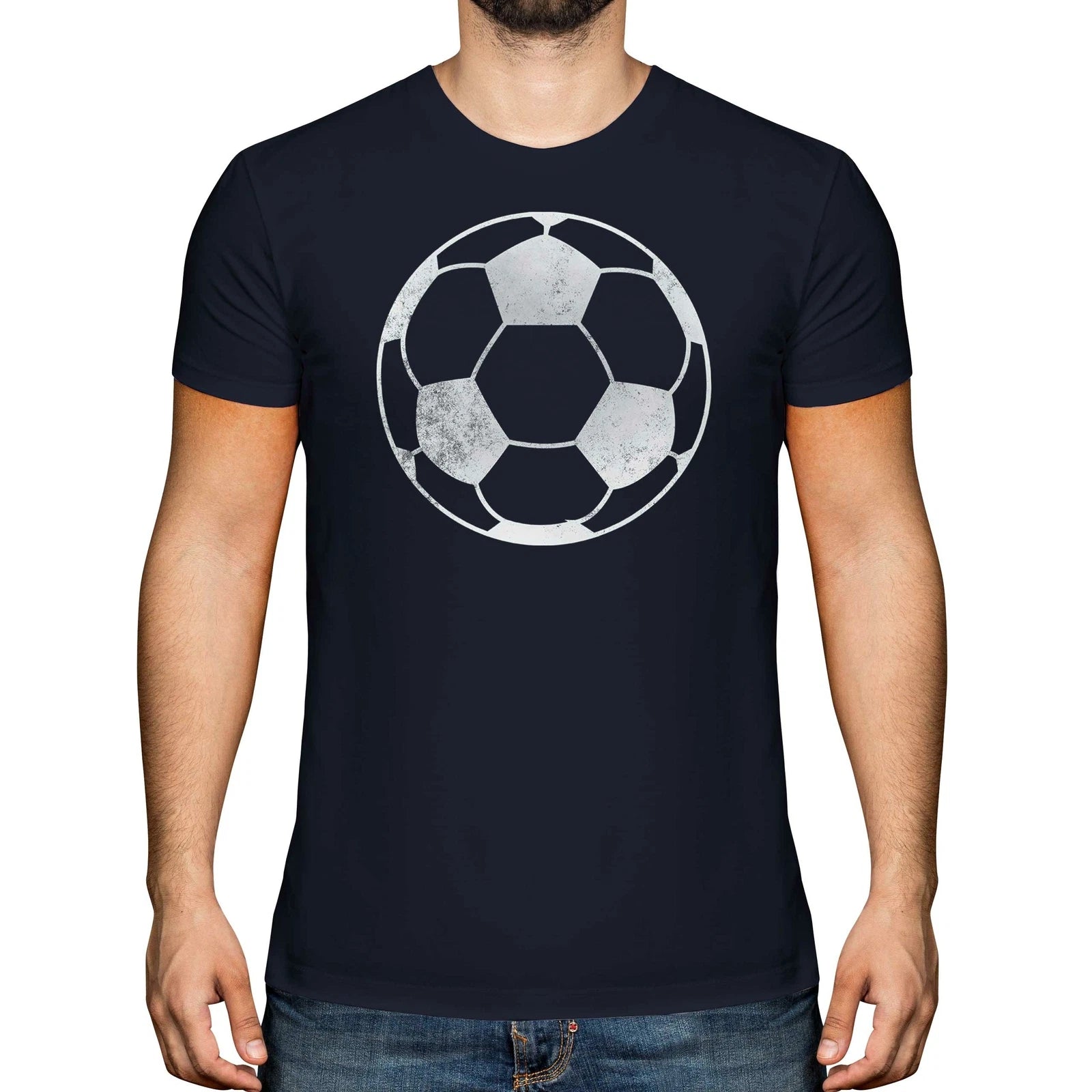 FOOTBALL DISTRESSED PRINT MENS T-SHIRT VINTAGE STYLE DESIGN TOP SOCCER GIFT
