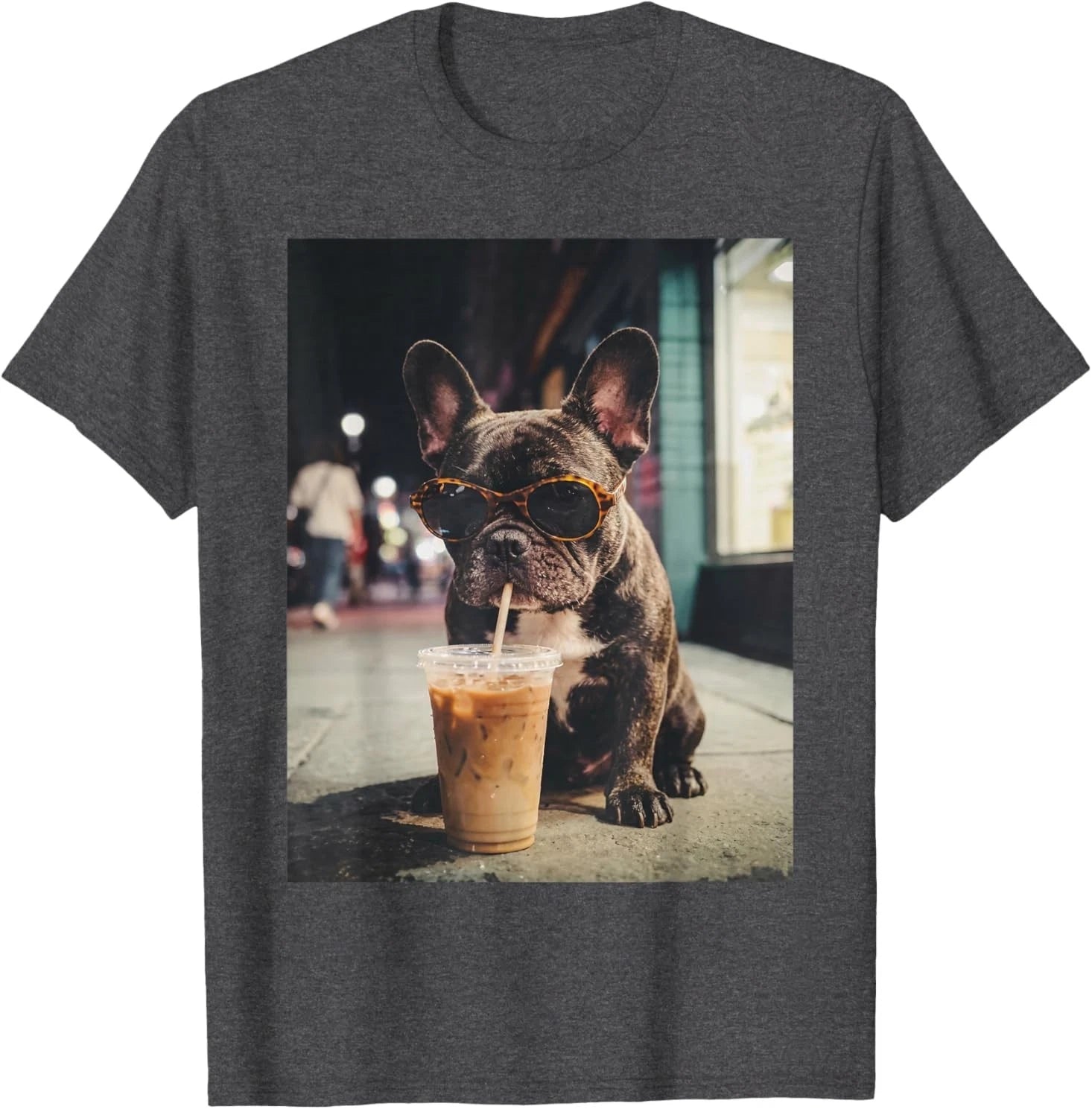 French Bulldog Drinking Iced Coffee Funny Animal T-Shirt