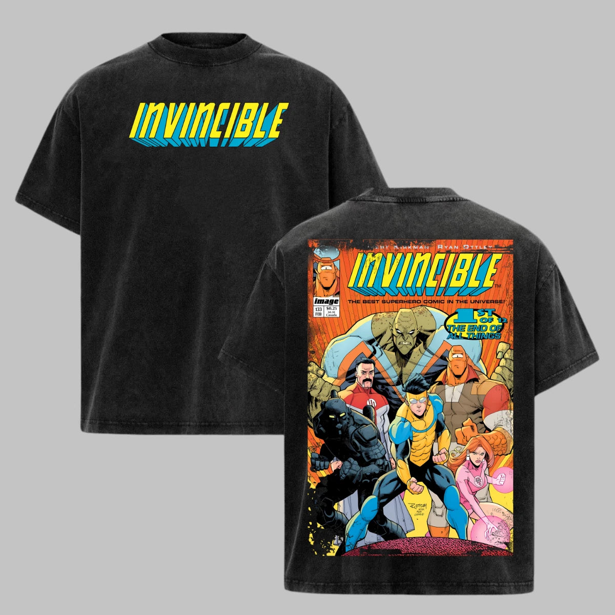 Invincible Shirt Acid Washed Tee Mark Grayson Comic Omni-Man Graphic Top Men Top