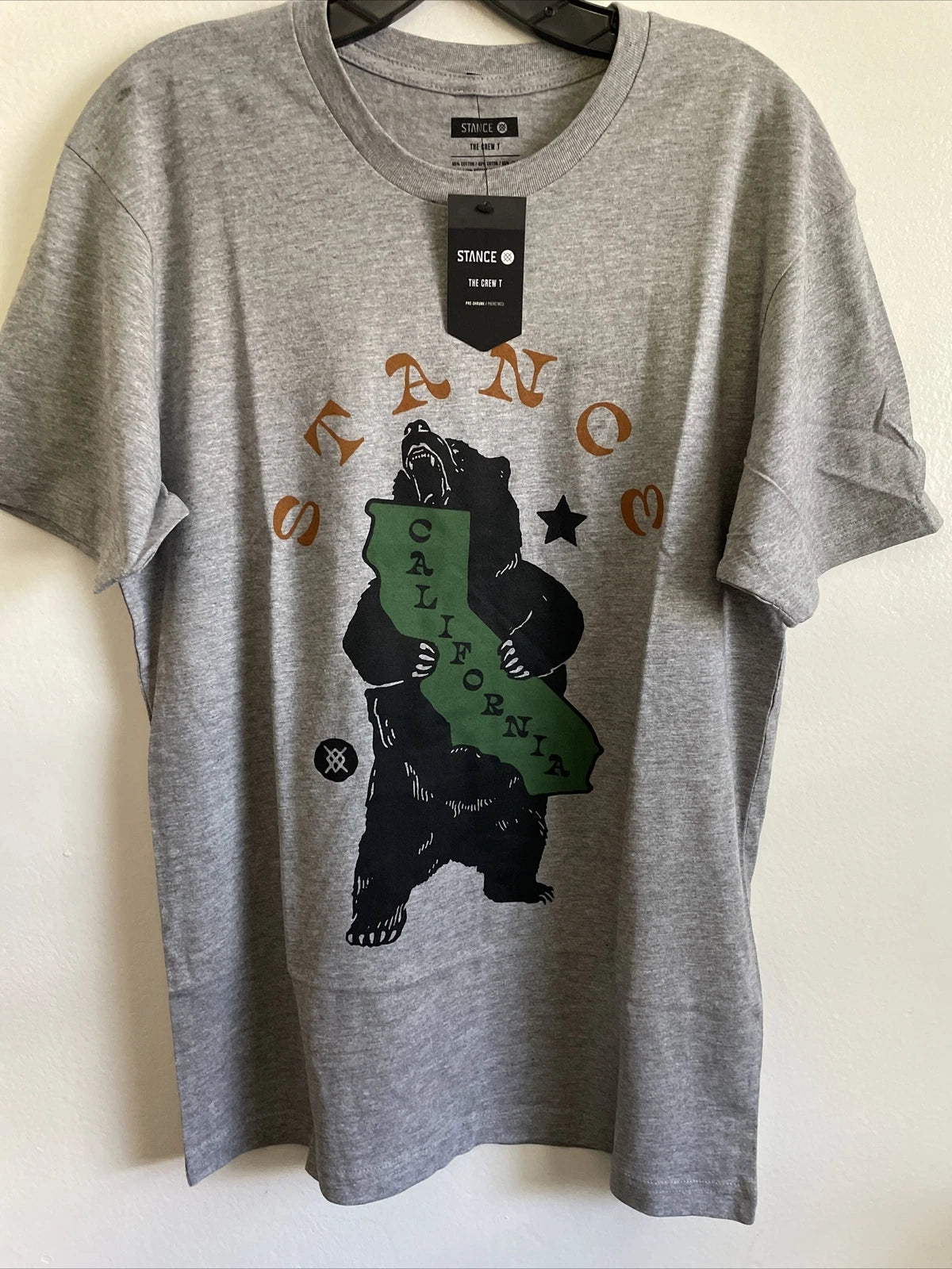 New Stance Designer Mens Graphic Street Style California Tee Shirt Size M Gray