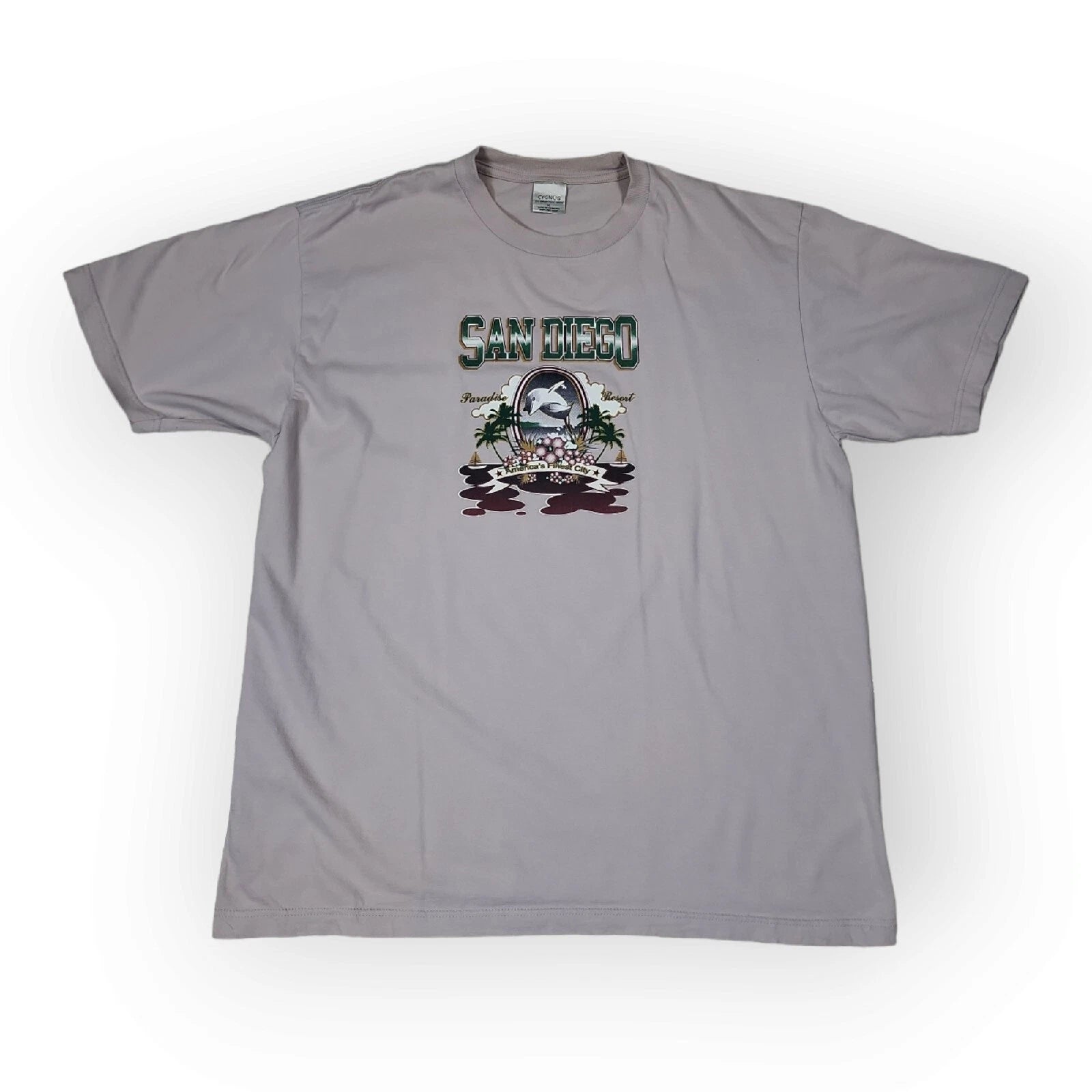 Vintage CYGNUS SAN DIEGO Paradise Resort Graphic Tan T - Shirt Men's XL