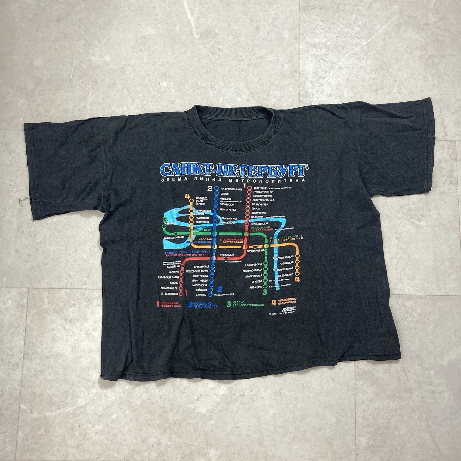 vintage st petersburg russia metropolitan subway boxy faded tee small medium