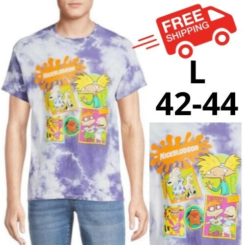Nickelodeon Men's SIZE L 42-44 Nick Toons Tie Dye Graphic Print T-Shirt PURPLE