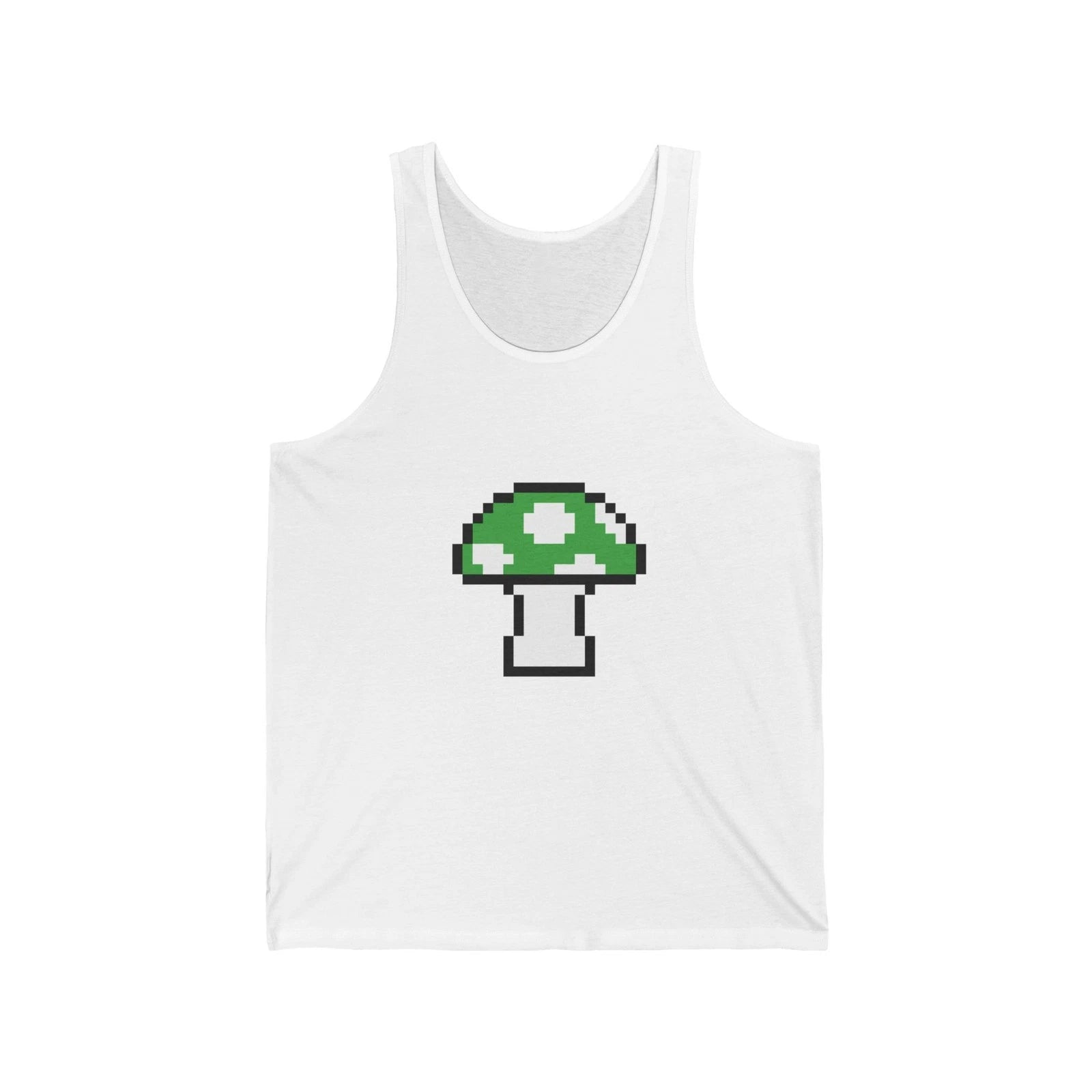 Unisex Jersey Tank  Cute 8-Bit Retro Pixel Art Super Green Mushroom Design