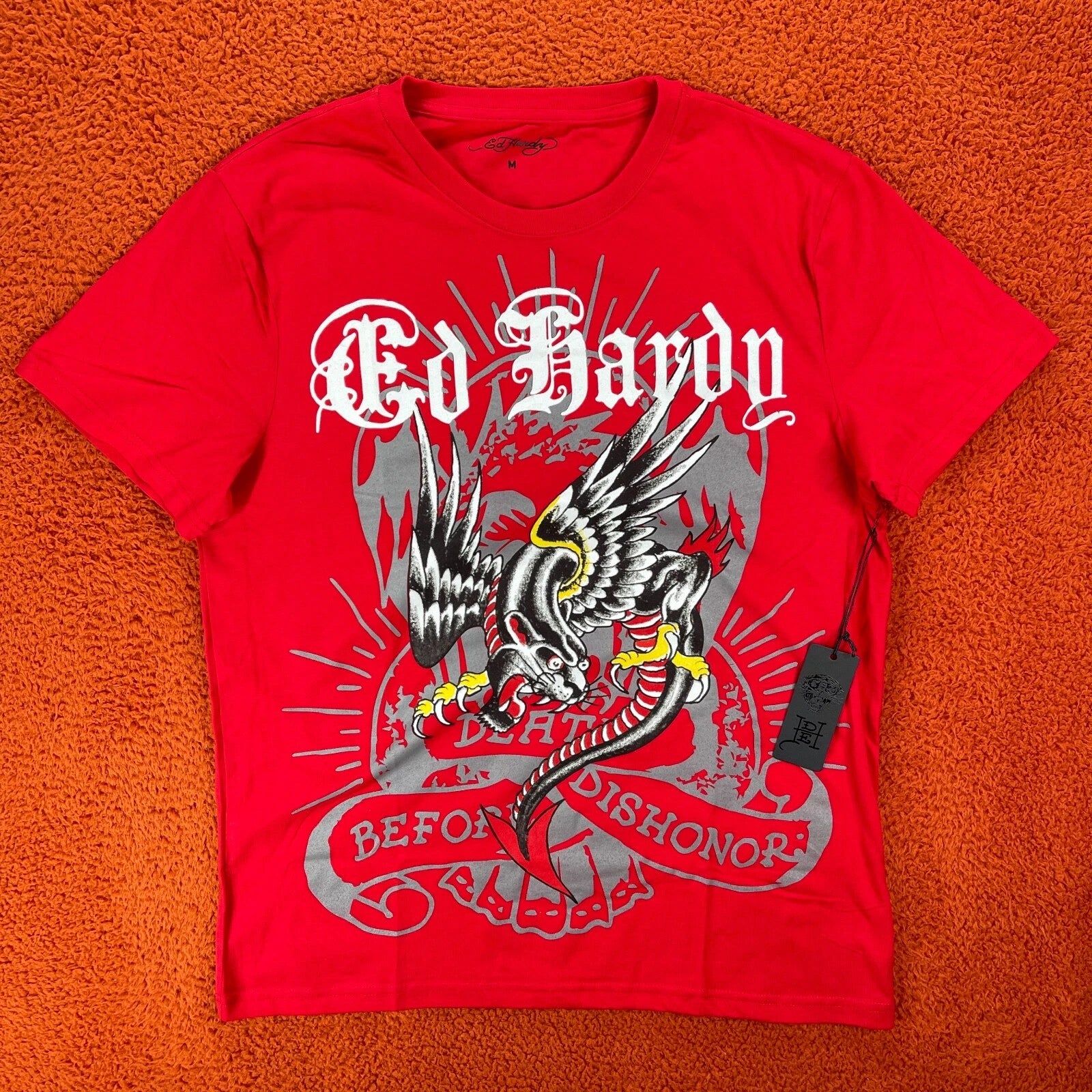 ED HARDY Designs T-Shirt Men's MEDIUM Graphic Tattoo Red Flying Panther Y2K