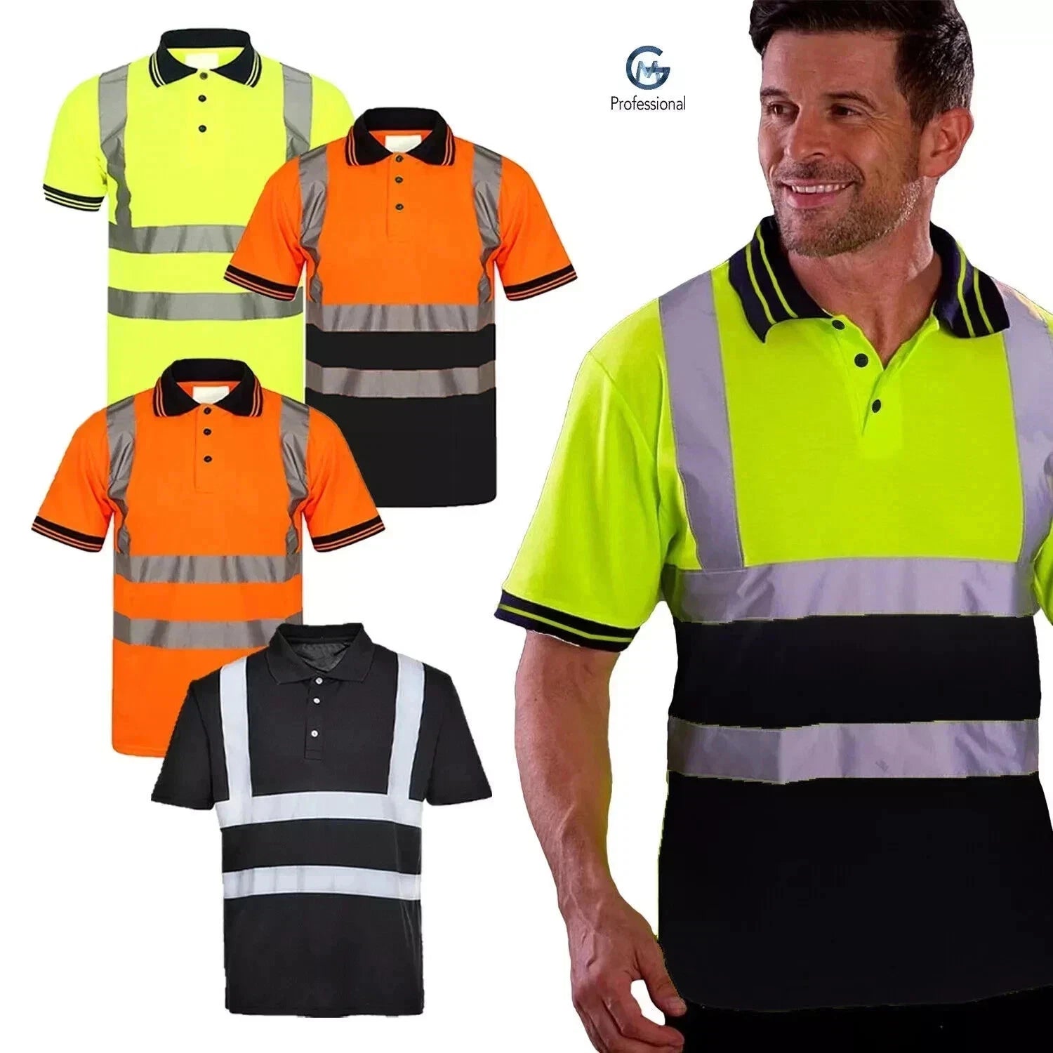 GM Workwear Hi-Vis Short Sleeve Polo Shirt Reflective Safety Top EN ISO 20471