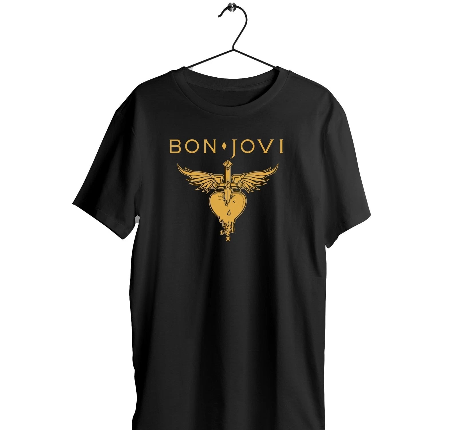 Bon Jovi logo Black  T-Shirt I Cotton Short Sleeve I Glam Hard rock gift Tee