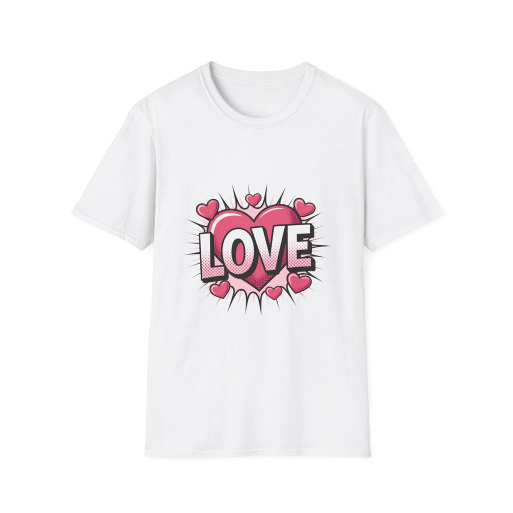 Love Heart Pop Art T-Shirt | Pink Comic Hearts, Valentine Tee