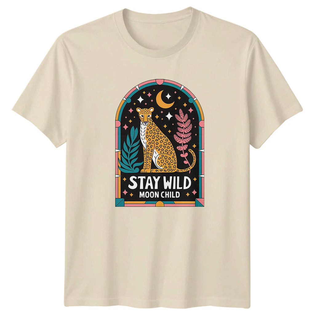 Stay Wild Moon Child Leopard Boho Retro Graphic T-Shirt