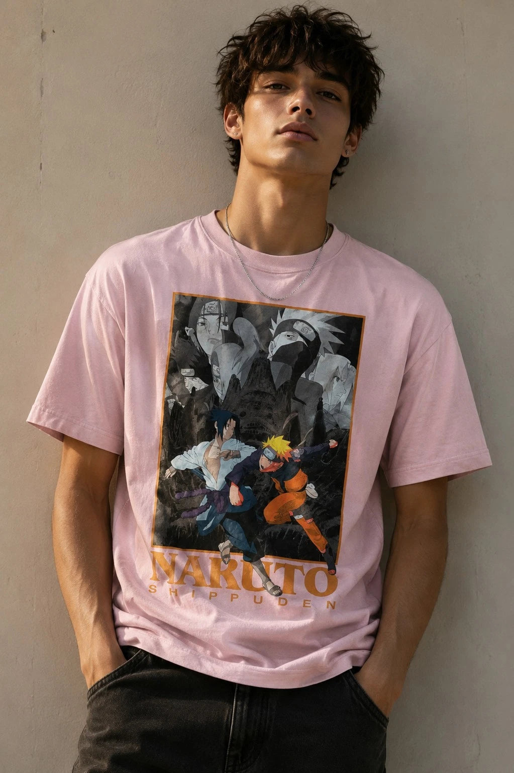 Naruto Shippuden Anime Graphic T-Shirt Pink Manga Tee Adult