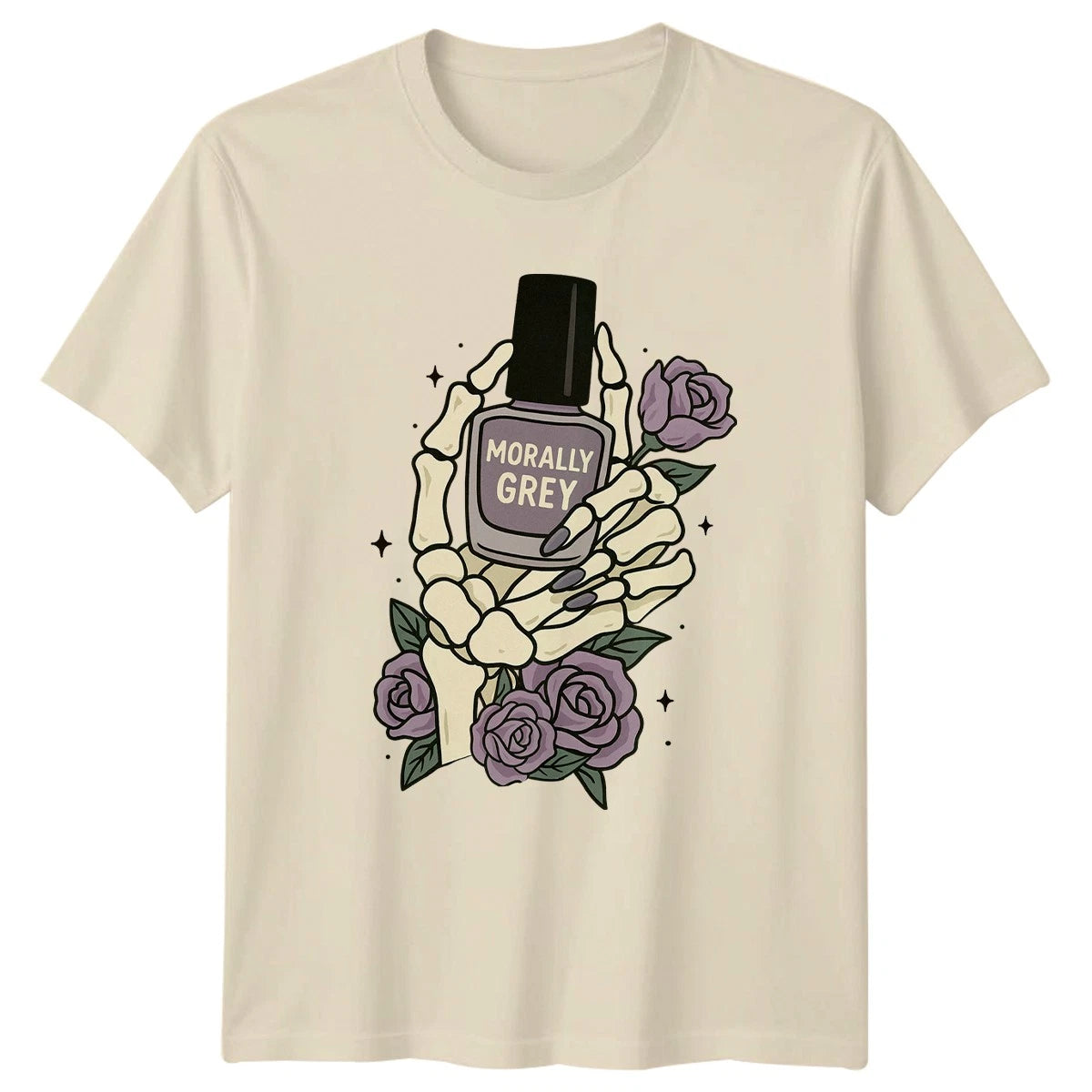 Morally Grey Womens T-Shirt Skeleton Hand Rose Goth T-Shirt Birthday Gift