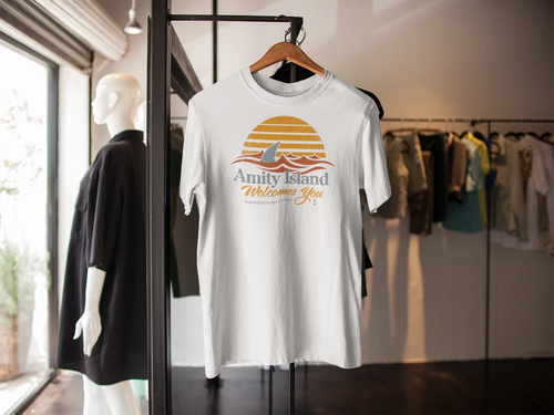 AMITY ISLAND T SHIRT JAWS INSPIRED QUINTS RETRO 70s MOVIE MENS WOMENS KIDS