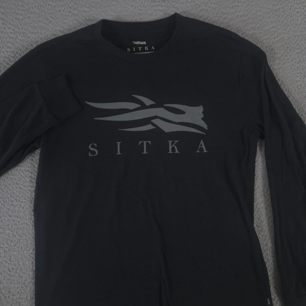 Sitka Shirt Mens Medium Black Logo Graphic Long Sleeve Cotton Poly Blend Tee
