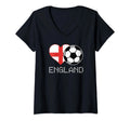 Womens England Soccer English Flag Love Country Pride Heart V-Neck T-Shirt
