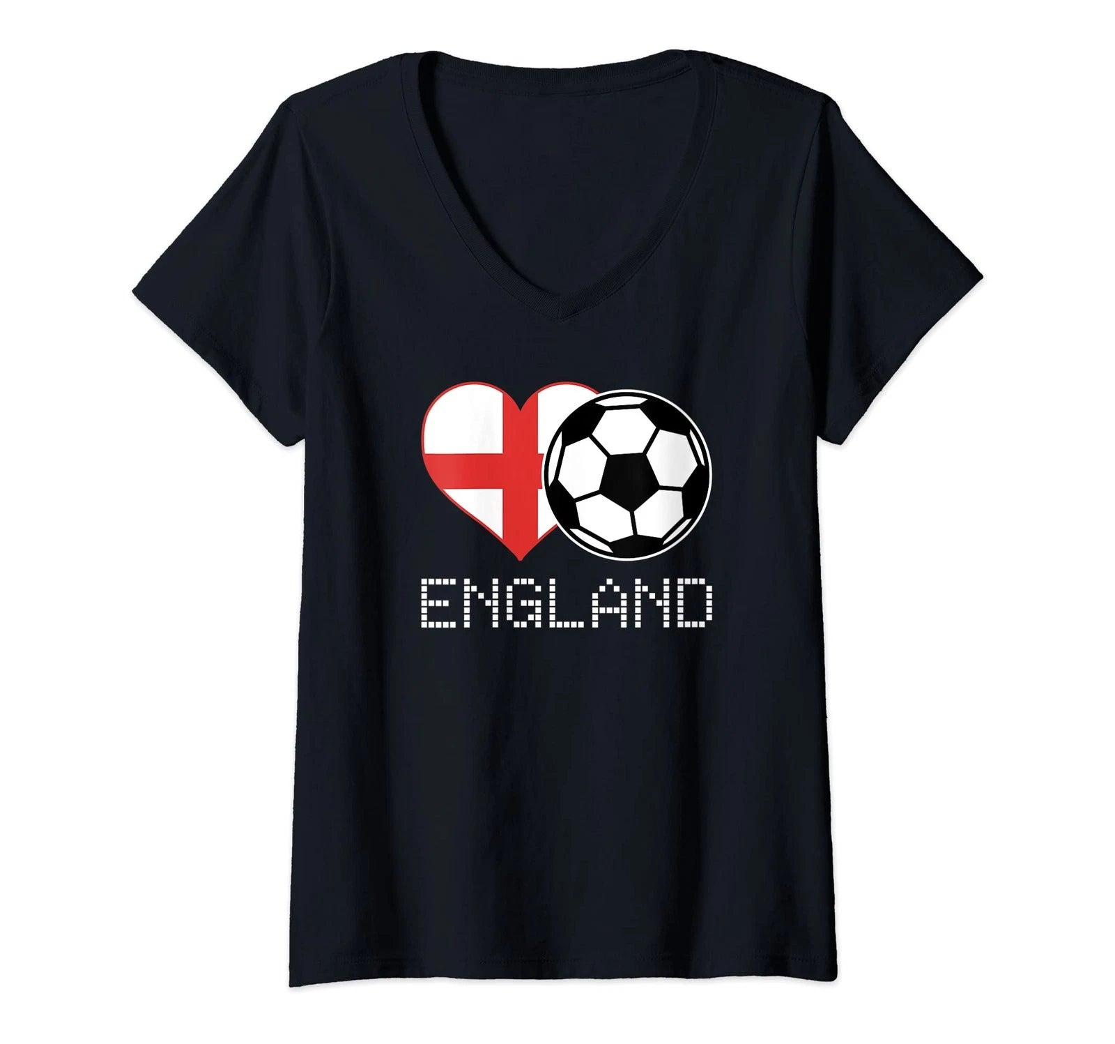 Womens England Soccer English Flag Love Country Pride Heart V-Neck T-Shirt