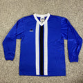 Vintage ADIDAS 3 Stripe Blue V-Neck Long Sleeve Mens Small Soccer Shirt Made USA