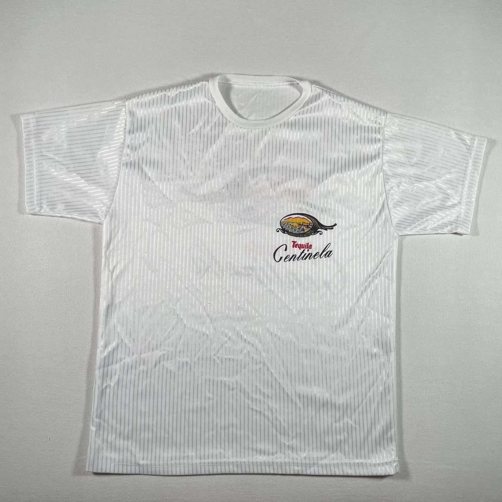 Vintage Tequila Centinela Shirt Mens Medium White Promo Striped Soccer Jersey