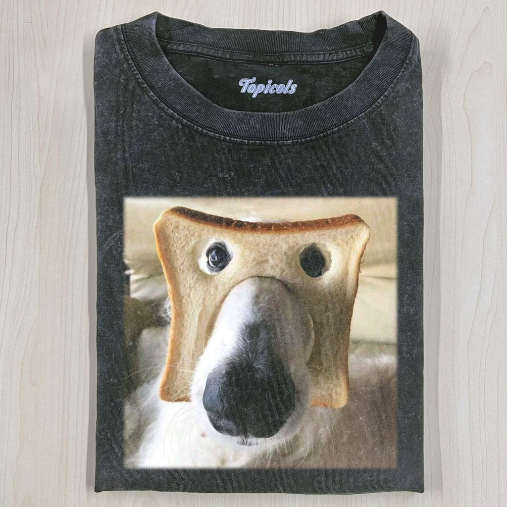 Funny Dog Toast Face T-Shirt Cute Bread Meme Puppy Vintage Tee