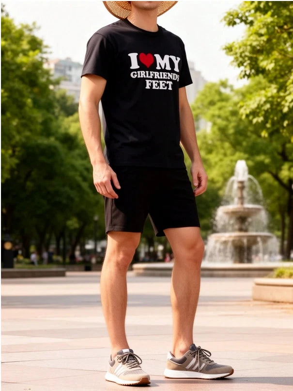 I Love My Girlfriend’s Feet T Shirt Funny Meme Men White Cotton Short Sleeve Tee