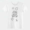 "Hot and Young" Rhinestone-Style Graphic T-Shirt, Cute Hearts Casual Cotton Tee