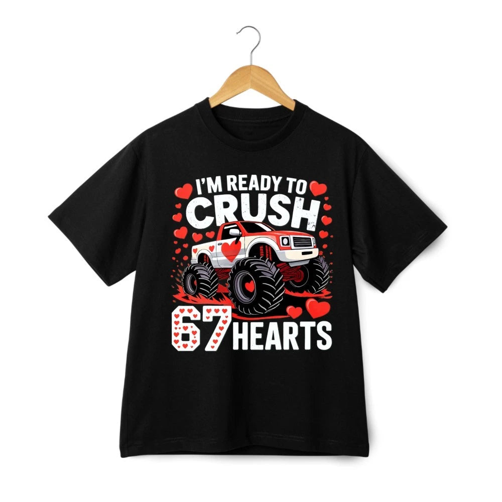 Monster Truck Valentine Shirt Crush 67 Hearts Funny Graphic T-Shirt Unisex Tee