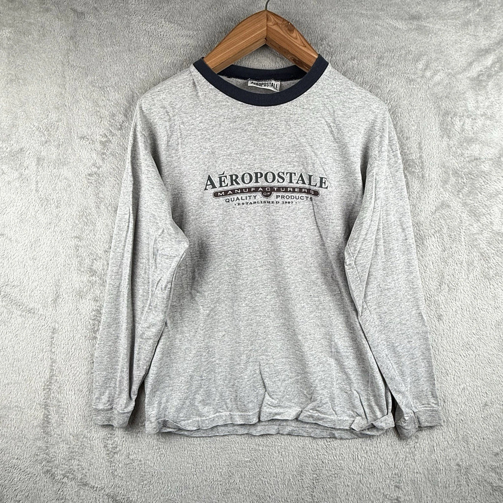 Aeropostale Y2K T-Shirt Mens S Gray Casual Cotton USA Made Streetwear Grunge VTG