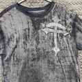 Affliction T-Shirt XL Gray Excellent Gothic Skull Cross Acid Wash MMA (1627)