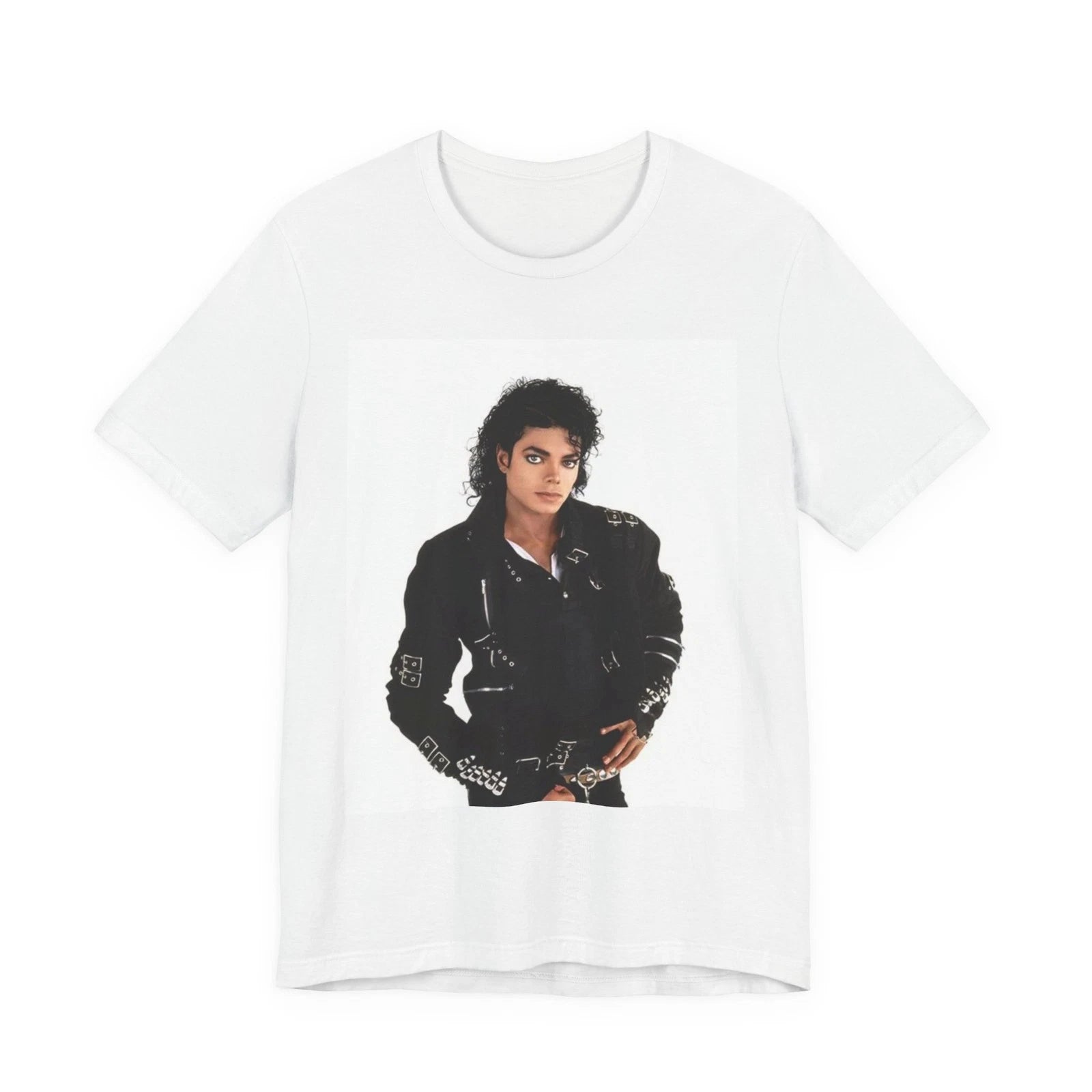 Retro Pop Star Portrait Tee | Vintage Leather Jacket Photo
