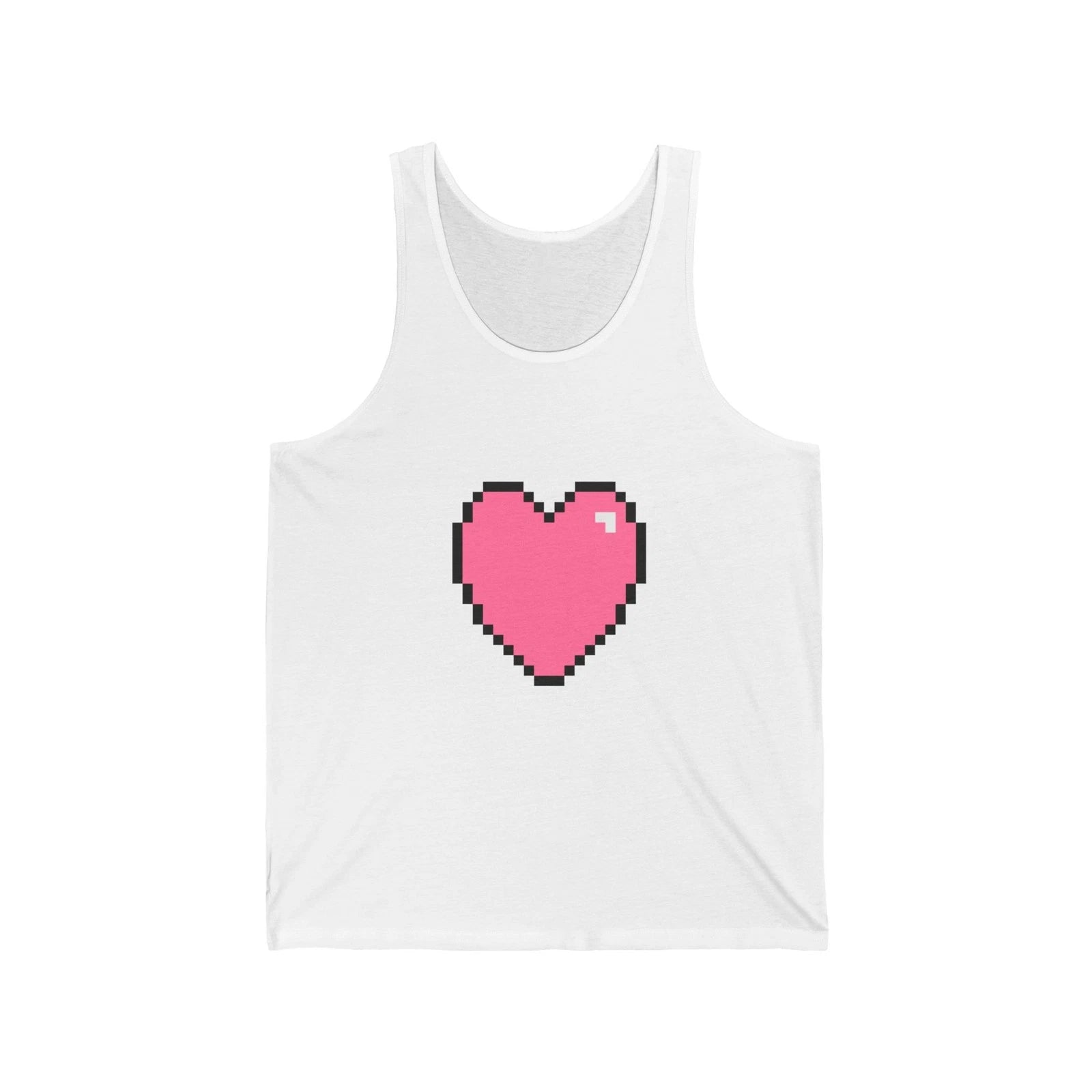 Unisex Jersey Tank Cute 8-Bit Retro Pixel Art Pink Gamer Heart Design