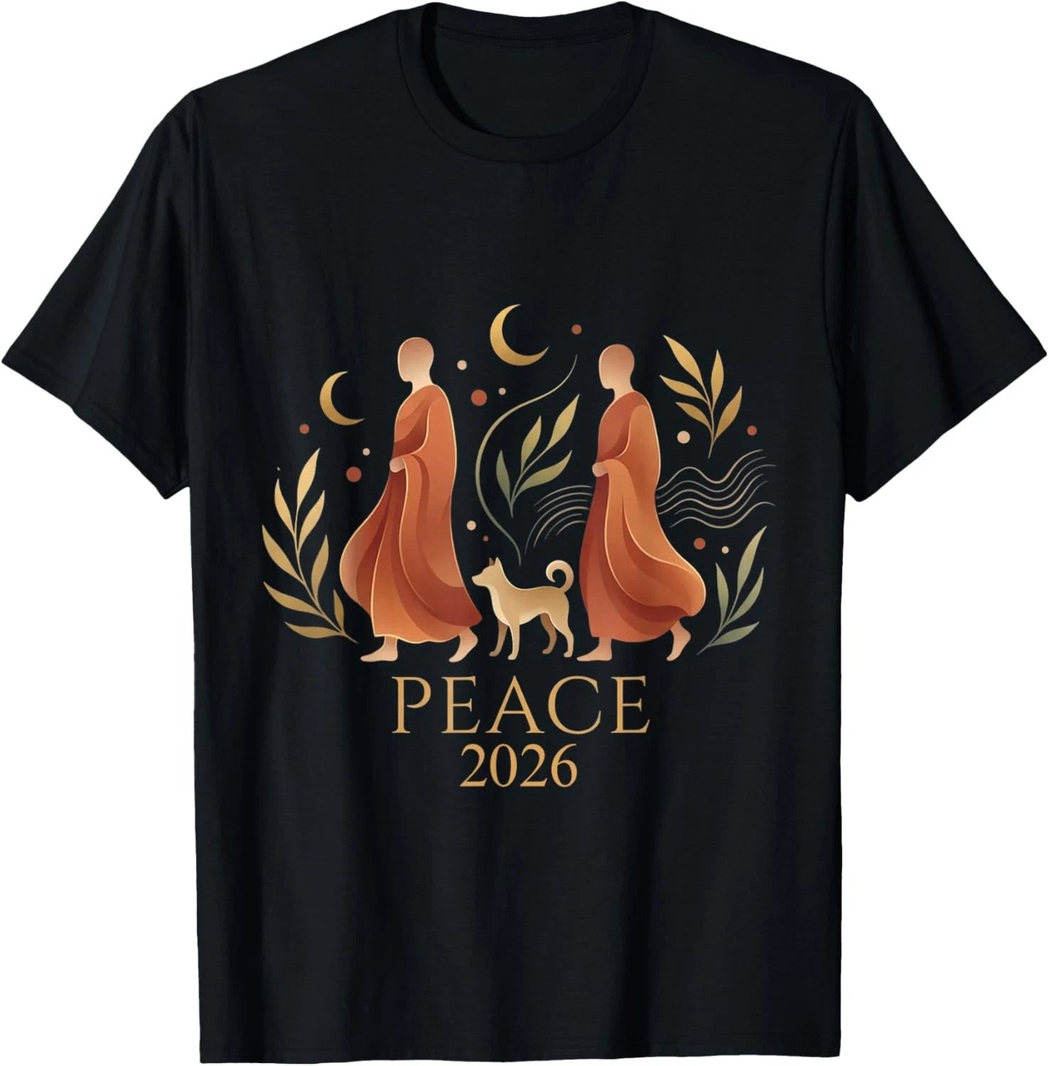 Walk Peace 2026 World Peace Monks with Aloka Dog Spiritual Gift Unisex T-Shirt