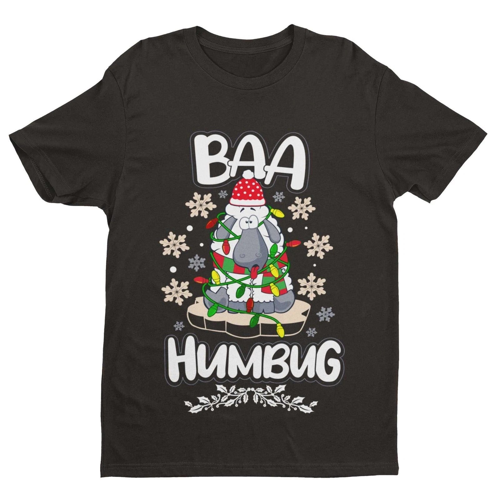 Funny Christmas T Shirt Baa Humbug Bah Parody Scrooge Sheep joke Gift Idea Dad