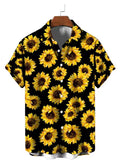 Mens Button Down Shirts Sunflower Summer Printed Hawaiian Tops Novelty Ugly Gift
