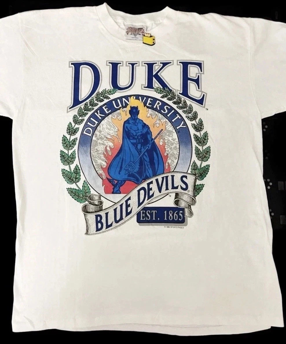 Vintage 1992 Duke University Blue Devils NWT Sports Pages XL 90s T-Shirt NCAA