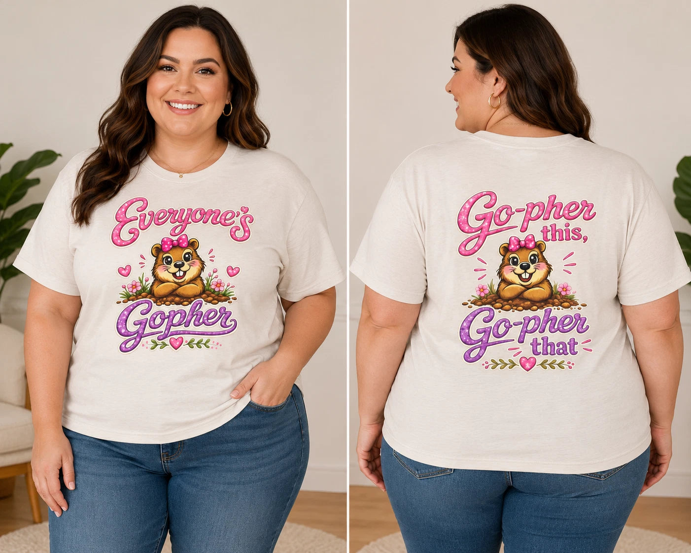Everyone's Gopher Funny Graphic T-Shirt Cute Animal Pun Front Back Print Tee