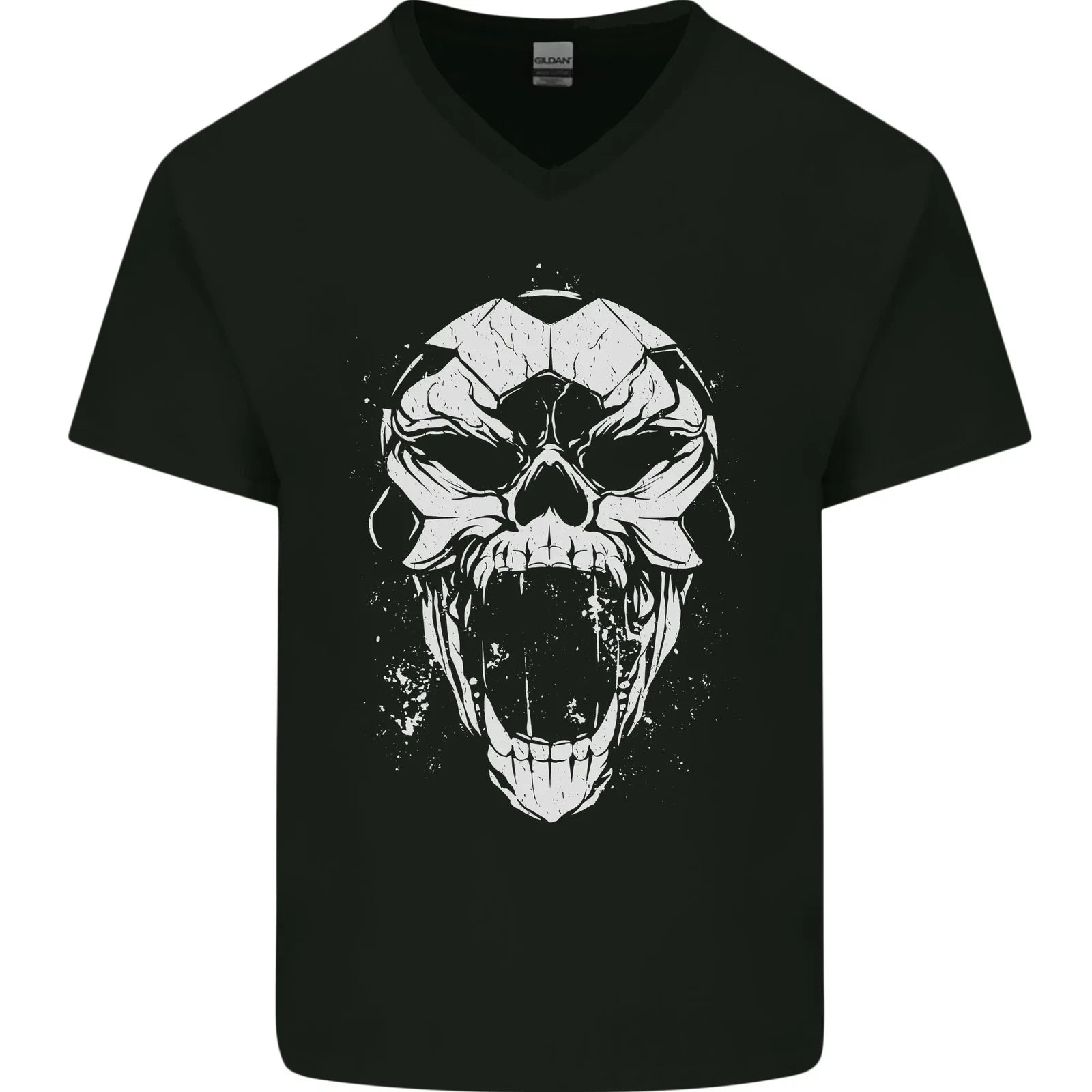 A Football Skull Footy Soccer Mens V-Neck Cotton T-Shirt