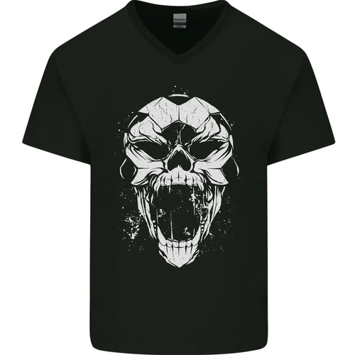 A Football Skull Footy Soccer Mens V-Neck Cotton T-Shirt