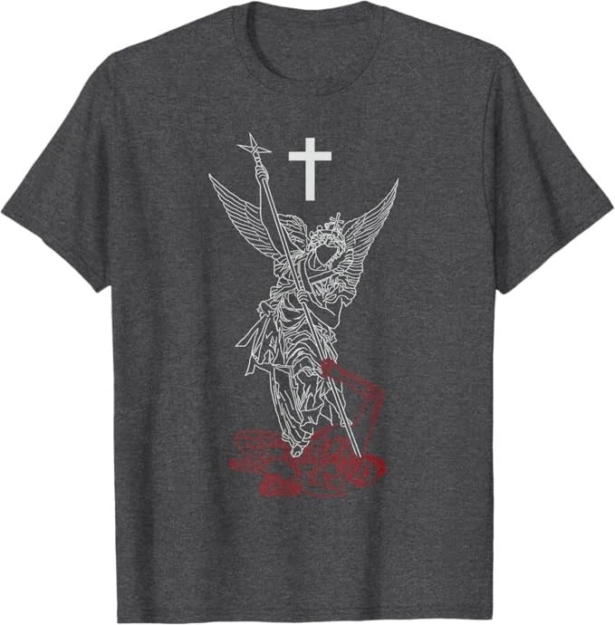 Saint Michael The Archangel Defeating Satan Warrior Faith T-Shirt